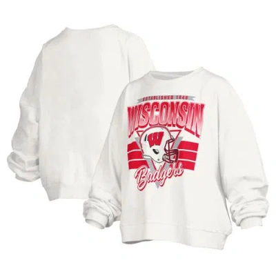 Pressbox White Wisconsin Badgers Janice Retro Logo Oversized Pullover Sweatshirt