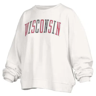 Pressbox White Wisconsin Badgers Janise Waist Length Oversized Pullover Sweatshirt