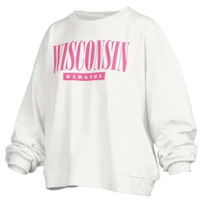 Pressbox White Wisconsin Badgers Sutton Janise Waist Length Oversized Pullover Sweatshirt