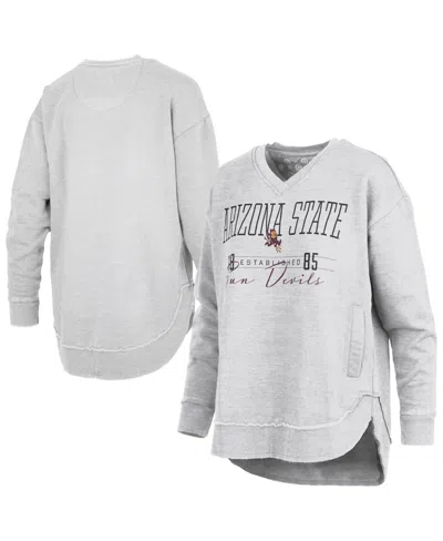 Pressbox Women's Arizona State Sun Devils Marcus East Hall Poncho V-neck Graphic Sweatshirt In Heather Gray