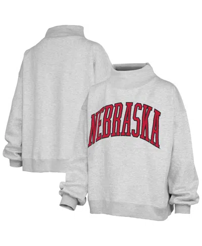 Pressbox Women's Ash Nebraska Huskers Oversized Nelson Mock Neck Sweatshirt In Gray