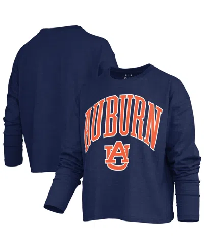 Pressbox Women's Auburn Tigers Motley Boxy Burnout Long-sleeve Crewneck T-shirt In Navy