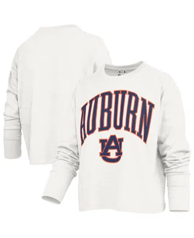 Pressbox Women's Auburn Tigers Motley Boxy Crewneck Long-sleeve T-shirt In White