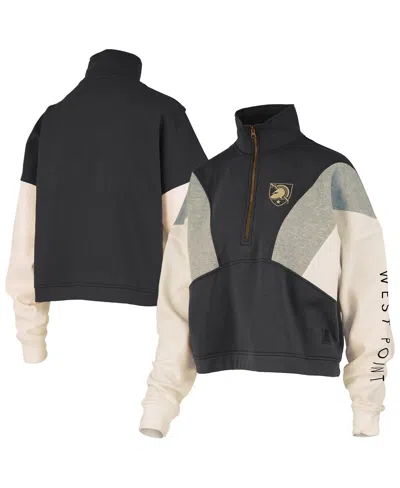 Pressbox Women's Black Army Black Knights Ferrara Color Block Quarter-zip Sweatshirt