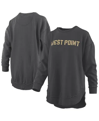 Pressbox Women's Black Army Black Knights Melange Poncho Vintage Fleece Long Sleeve Pullover Sweatshirt In Animal Print
