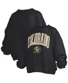 PRESSBOX WOMEN'S BLACK COLORADO BUFFALOES JANISE ARCH OVER LOGO WAIST LENGTH OVERSIZED PULLOVER SWEATSHIRT
