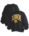 Pressbox Black Iowa Hawkeyes Janise Arch Over Logo Waist Length Oversized Pullover Sweatshirt In Black