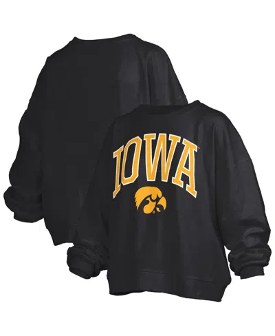 Pressbox Black Iowa Hawkeyes Janise Arch Over Logo Waist Length Oversized Pullover Sweatshirt