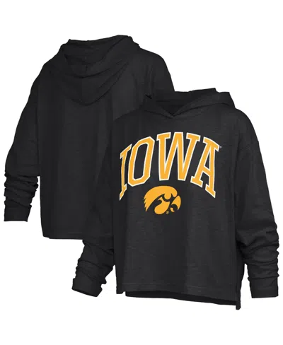 Pressbox Women's Black Iowa Hawkeyes Nelson Arch Over Logo Long Sleeve Hooded Slub T-shirt
