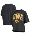 Pressbox Women's Black Iowa Hawkeyes Nelson Arch Over Logo Waist Length Oversized Slub T-shirt