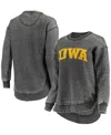Pressbox Women's Black Iowa Hawkeyes Vintage-like Wash Pullover Sweatshirt In Black