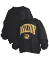 Pressbox Women's Black Missouri Tigers Janise Arch Over Logo Waist Length Oversized Pullover Sweatshirt