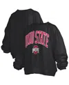 Pressbox Black Ohio State Buckeyes Janise Arch Over Logo Waist Length Oversized Pullover Sweatshirt In Black