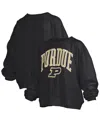 Pressbox Black Purdue Boilermakers Janise Arch Over Logo Waist Length Oversized Pullover Sweatshirt In Black