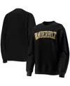 Pressbox Women's Black Vanderbilt Commodores Comfy Cord Vintage-like Wash Basic Arch Pullover Sweatshirt In Black