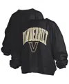 Pressbox Women's Black Vanderbilt Commodores Janise Arch Over Logo Waist Length Oversized Pullover Sweatshirt In Black