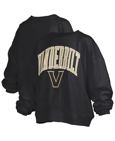Pressbox Women's Black Vanderbilt Commodores Janise Arch Over Logo Waist Length Oversized Pullover Sweatshirt