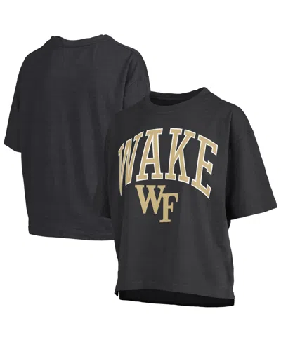 Pressbox Women's Black Wake Forest Demon Deacons Oversized Nelson Arch Over Logo Slub T-shirt