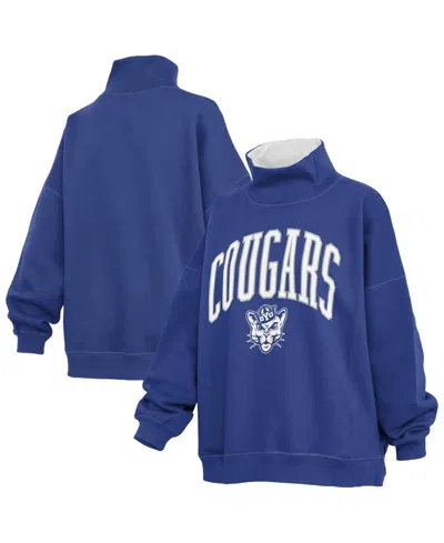 Pressbox Women's Byu Cougars Oversized Mock Neck Pullover Sweatshirt In Navy