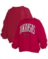 Pressbox Women's Cardinal Arkansas Razorbacks Janise Arch Over Logo Waist Length Oversized Pullover Sweatshir In Red