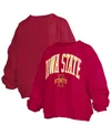 Pressbox Cardinal Iowa State Cyclones Janise Arch Over Logo Waist Length Oversized Pullover Sweatshi In Red