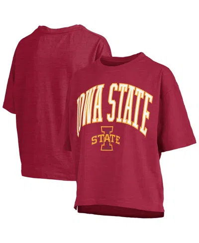 Pressbox Women's Cardinal Iowa State Cyclones Nelson Arch Over Logo Waist Length Oversized Slub T-shirt In Red