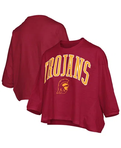 Pressbox Women's Cardinal Usc Trojans Midi Arch Over Logo Oversized T-shirt In Brown