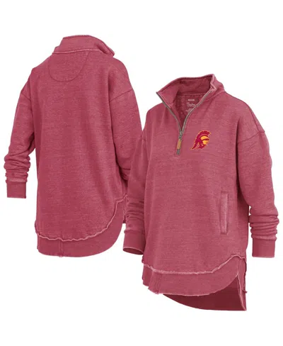 Pressbox Women's Cardinal Usc Trojans Northfork Sojourn Poncho Quarter-zip Sweatshirt In Pink