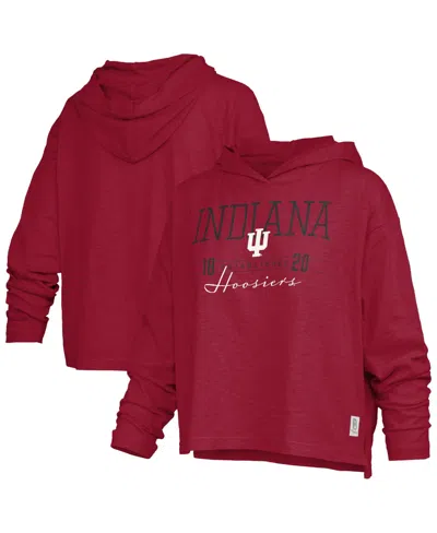 Pressbox Women's Castillo Indiana Hoosiers Slub Long-sleeve Hooded T-shirt In Crimson