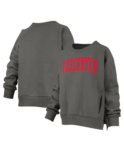 Pressbox Women's Charcoal Wisconsin Badgers Pocketed Raglan Pullover Sweatshirt