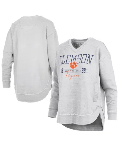 Pressbox Women's Clemson Tigers Marcus East Hall Poncho V-neck Sweatshirt In Heather Gray