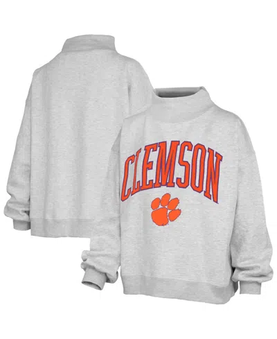 Pressbox Women's Clemson Tigers Nelson Texture Lingo Mock Neck Fleece Sweatshirt In Gray