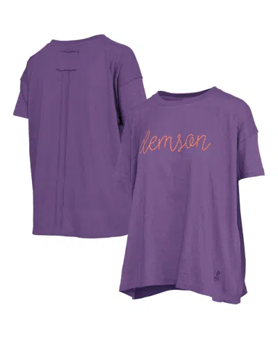 Pressbox Women's Clemson Tigers Oversized Script Wordmark T-shirt In Heather Purple