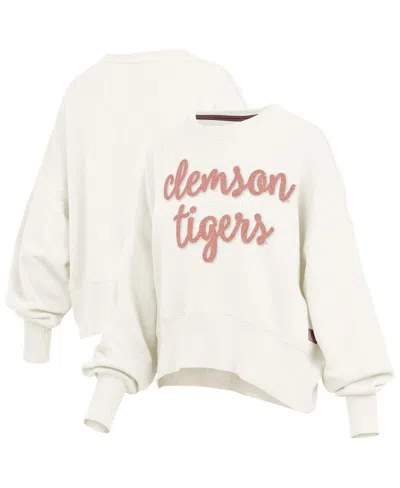 Pressbox Women's Cream Clemson Tigers Chelsea Oversized Pullover Sweatshirt In White