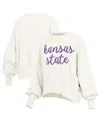 Pressbox Cream Kansas State Wildcats Oversized Chelsea Waist Length Pullover Sweatshirt In White