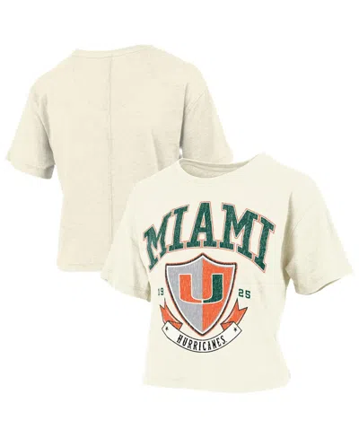 Pressbox Women's Cream Miami Hurricanes Buckler Vintage Cropped T-shirt In Neutral
