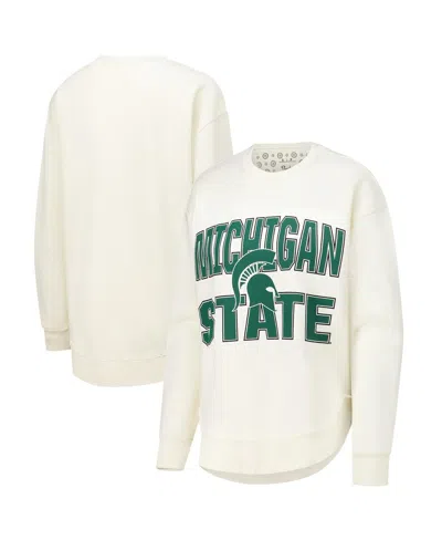 Pressbox Women's Cream Michigan State Spartans Poncho Fleece Crew Sweatshirt In White