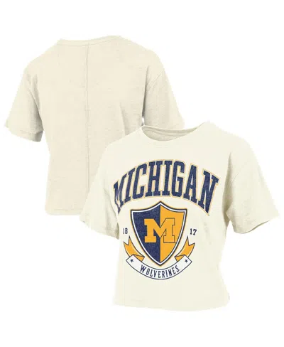 Pressbox Women's Cream Michigan Wolverines Buckler Vintage Cropped T-shirt In Neutral