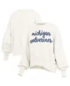 Pressbox Cream Navy Midshipmen Oversized Chelsea Waist Length Pullover Sweatshirt In White