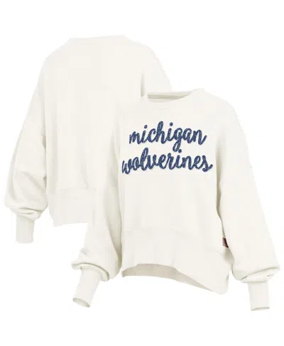 Pressbox Women's Cream Michigan Wolverines Oversized Chelsea Waist Length Pullover Sweatshirt In White