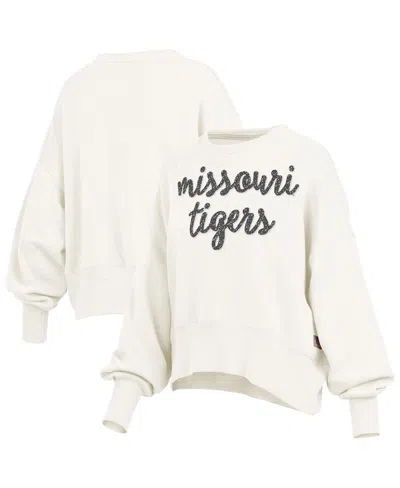 Pressbox Women's Cream Missouri Tigers Oversized Chelsea Waist Length Pullover Sweatshirt In White