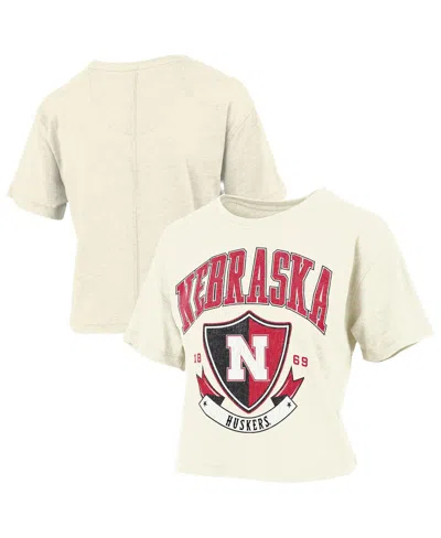 Pressbox Cream Nebraska Huskers Buckler Vintage Cropped T-shirt In White