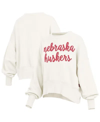 Pressbox Women's Cream Nebraska Huskers Oversized Chelsea Waist Length Pullover Sweatshirt In White