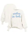 Pressbox Cream North Carolina Tar Heels Oversized Chelsea Waist Length Pullover Sweatshirt In White