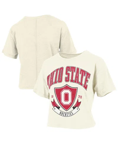 Pressbox Women's Cream Ohio State Buckeyes Buckler Vintage Cropped T-shirt In White