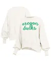 Pressbox Cream Oregon Ducks Oversized Chelsea Waist Length Pullover Sweatshirt In White