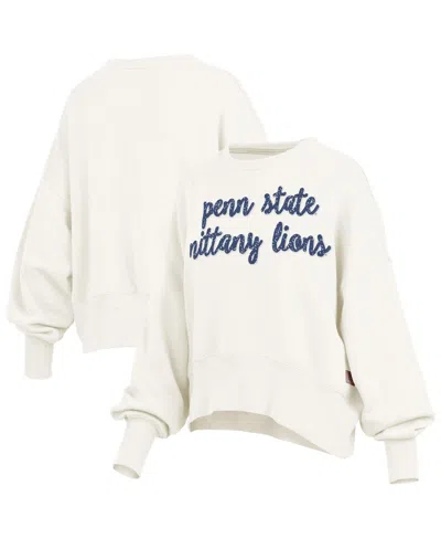 Pressbox Women's Cream Penn State Nittany Lions Oversized Chelsea Waist Length Pullover Sweatshirt In White