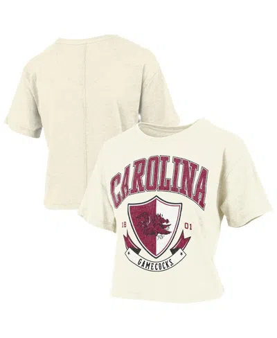 Pressbox Women's Cream South Carolina Gamecocks Buckler Vintage Cropped T-shirt In Neutral