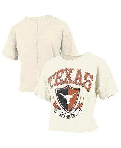 Pressbox Women's Cream Texas Longhorns Buckler Vintage Cropped T-shirt In White