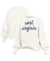 Pressbox Cream West Virginia Mountaineers Oversized Chelsea Waist Length Pullover Sweatshirt In White